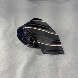 Vintage Sears Men's Store Necktie Short Black Striped Slim Silk Polyester Dinner